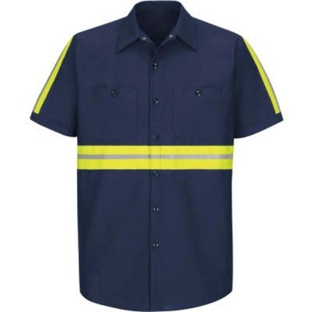 VF IMAGEWEAR Red Kap® Enhanced Visibility Industrial Short Sleeve Work Shirt, Navy, Poly/Cotton, Regular M SP24ENSSM